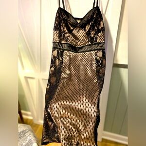 Black and Gold Lace Bustier Dress with Lingerie   straps by Romy.  Size Large